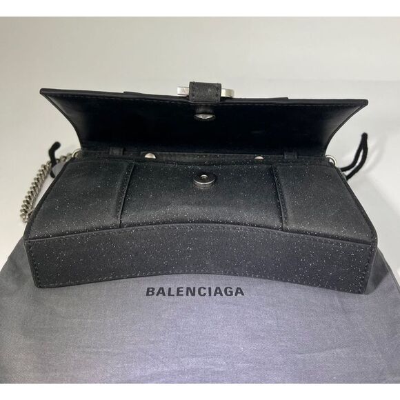 Pre Loved balenciaga Hourglass Top Handle XS Glitter Suede Women black | black - Picture 5 of 6